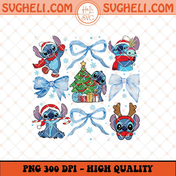 Christmas Stitch Coquette Bow Png Blue Coquette Bow Png Sublimation Files