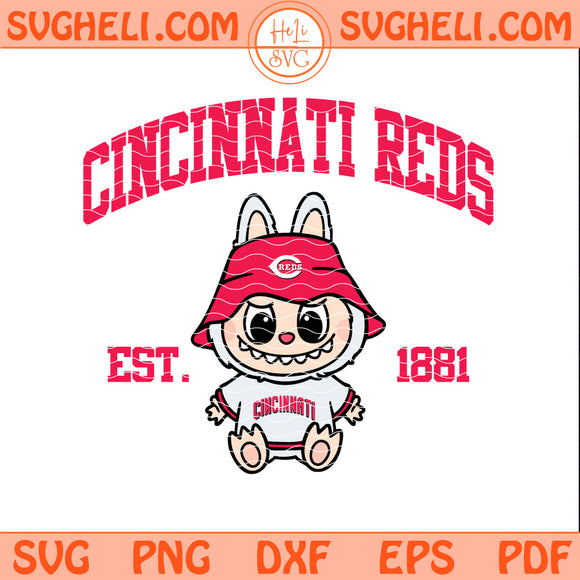 Cincinnati Reds Labubu Baseball Svg Labubu MLB Svg Png Dxf Eps Pdf Files