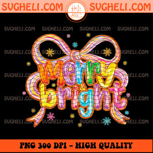 Colorful Glitter Merry and Bright Png Preppy Christmas Png