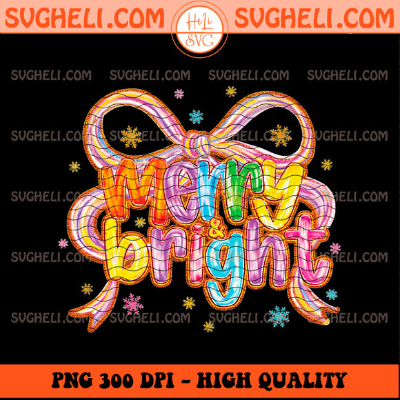 Colorful Glitter Merry and Bright Png Preppy Christmas Png