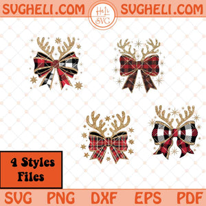 Coquette Christmas Glitter Svg Reindeer Bow Svg Reindeer Svg Png Dxf Eps 4 Styles Files