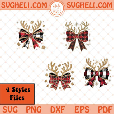 Coquette Christmas Glitter Svg Reindeer Bow Svg Reindeer Svg Png Dxf Eps 4 Styles Files
