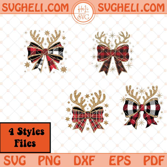 Coquette Christmas Glitter Svg Reindeer Bow Svg Reindeer Svg Png Dxf Eps 4 Styles Files