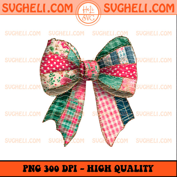 Coquette Patchwork Christmas Bow Png Christmas Florals Png
