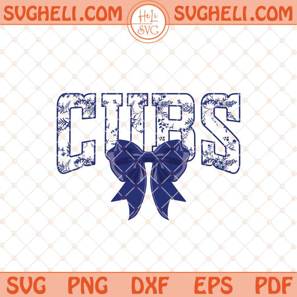 Cubs Baseball Floral Toile Water Color Coquette Bow Svg Png Dxf Eps Files