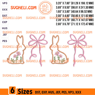Cute Bunny Embroidery Design Bunny Pair and Bow Set