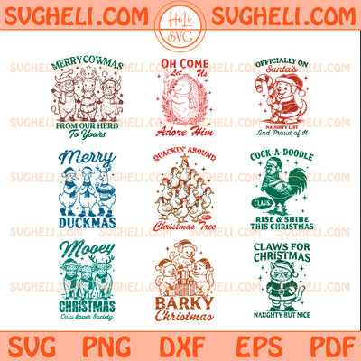 Cute Christmas Animals Svg Bundle Farmhouse Christmas Svg