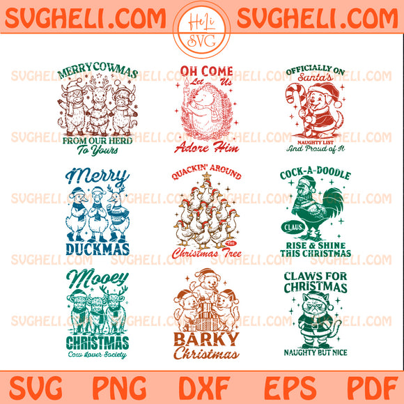 Cute Christmas Animals Svg Bundle Farmhouse Christmas Svg