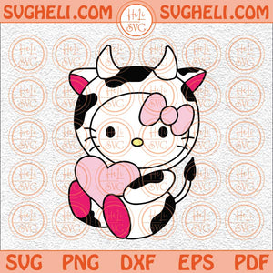 Cute Cow Heart Kitty Svg Hello Valentine Svg Hello Kawaii Svg Png Dxf Eps Files