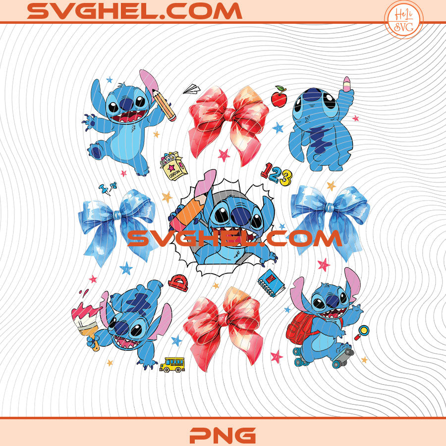 Cute Disney Stitch Coquette Bow Back To School Png