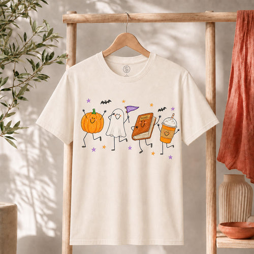 Cute Halloween Doodles Shirt with playful pumpkin, ghost, and spooky decorations, perfect for the fall season.