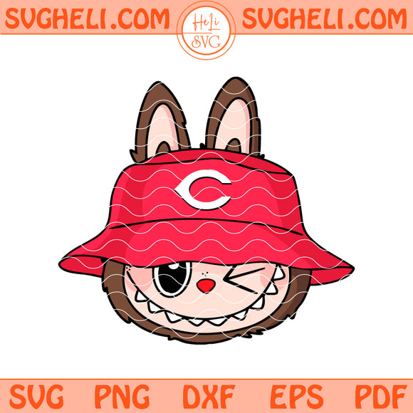 Cute Labubu Face Cincinnati Reds Svg Labubu Cincinnati Svg Png Dxf Eps Files