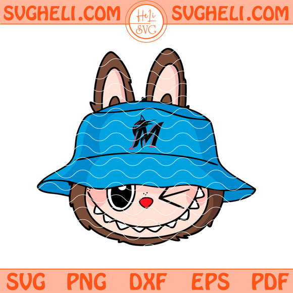 Cute Labubu Face Miami Marlins Svg Labubu MLB Svg Png Dxf Eps Files