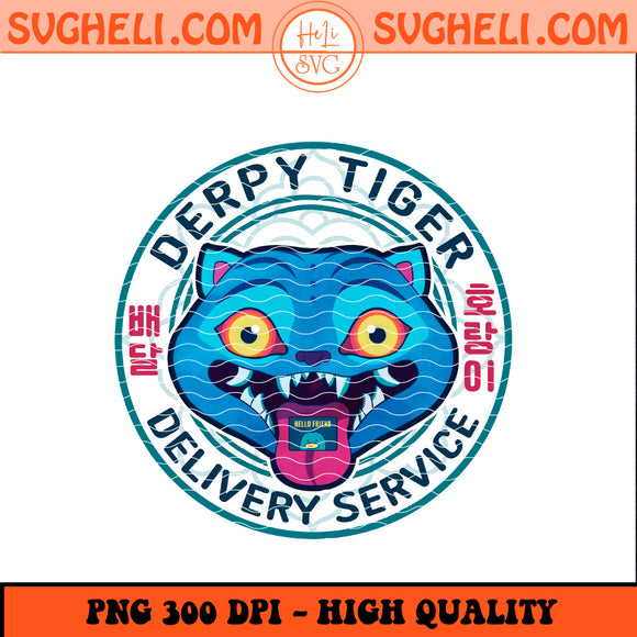 Derpy Tiger Delivery Service PNG KPop Blue Cat Emblem Design