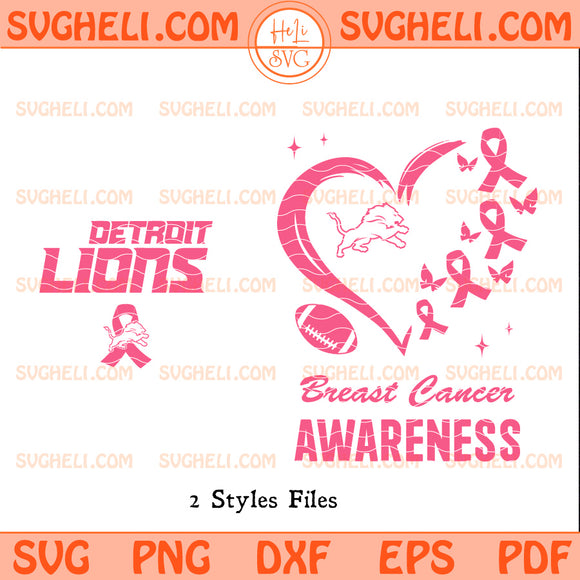 Detroit Lions October Breast Cancer Awareness Svg