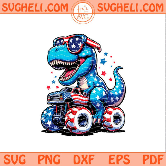 Dinosaur Monster Truck 4th of July Patriotic Svg USA Dino Svg Png Dxf Eps Files