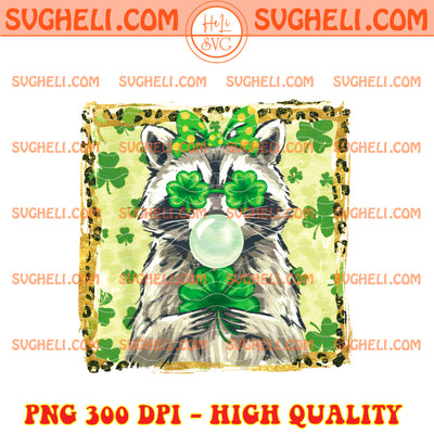 Faux Glitter Brushstrokes Bold Racoon Irish Clover Png