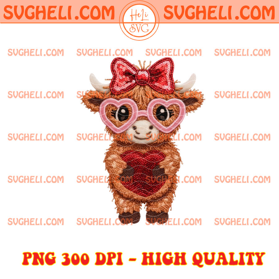Faux Yarn Chunky Crochet Valentine Highland Cow Png