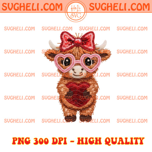 Faux Yarn Chunky Crochet Valentine Highland Cow Png