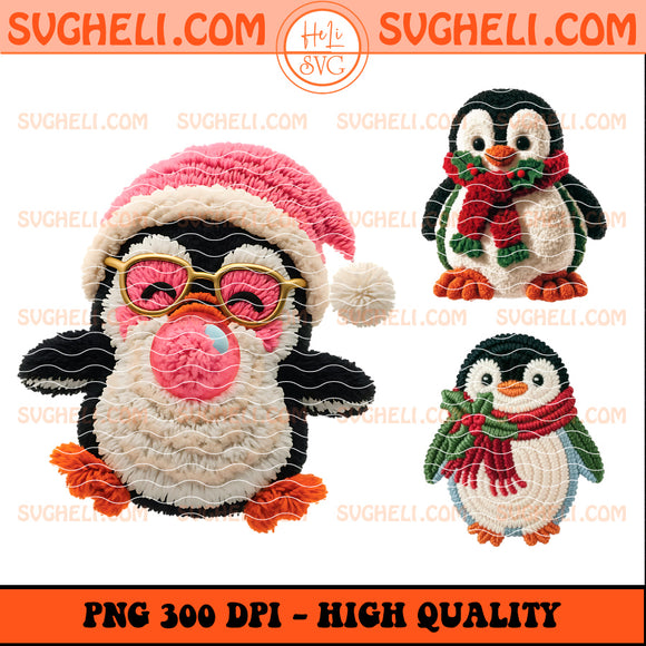 Faux Yarn Crochet Christmas Penguins Png Bundle