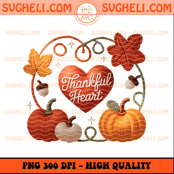 Faux Yarn Crochet Thankful with Heart Png