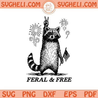 Feral and Free Black and White Svg Raccoon American Svg Png Dxf Eps Files