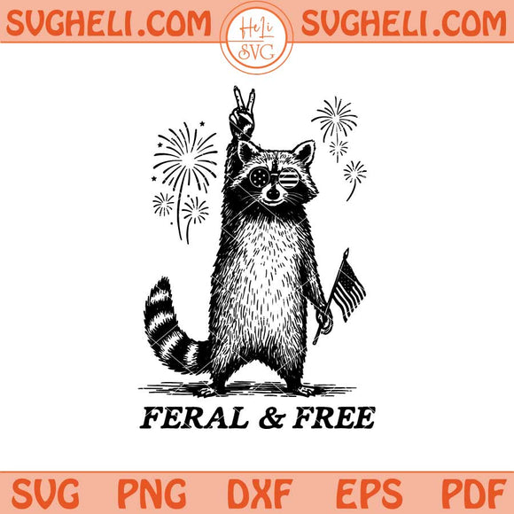 Feral and Free Black and White Svg Raccoon American Svg Png Dxf Eps Files