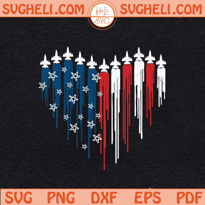 Fighter Jet Airplane American Flag Heart Svg USA Flag Svg Png Dxf Eps Files