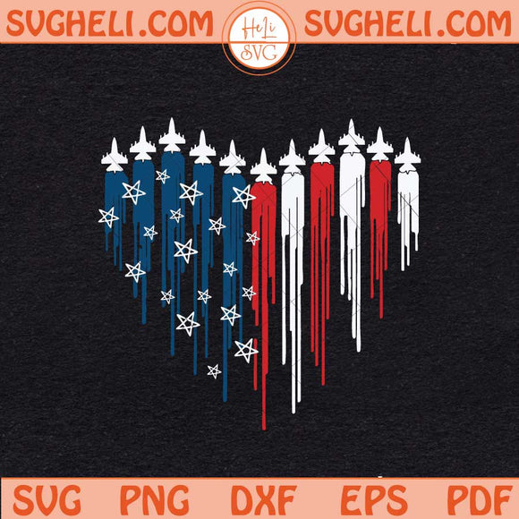 Fighter Jet Airplane American Flag Heart Svg USA Flag Svg Png Dxf Eps Files
