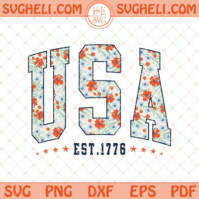 Floral USA Svg Retro America Svg 4th Of July Svg Png Dxf Eps Files