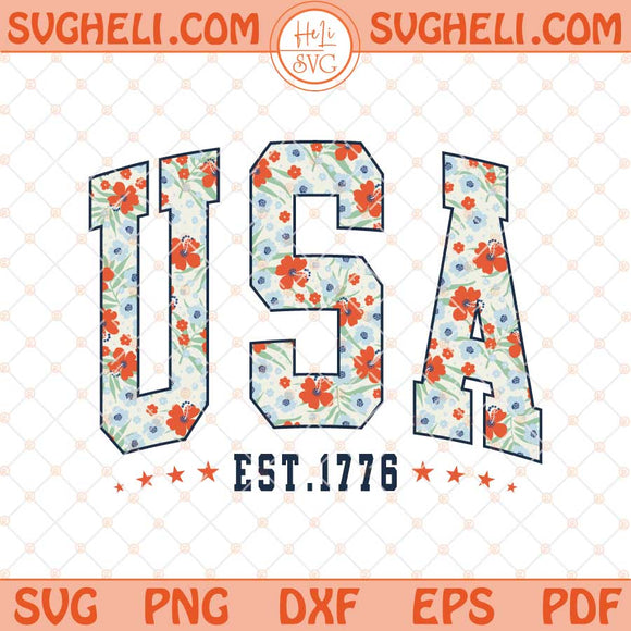 Floral USA Svg Retro America Svg 4th Of July Svg Png Dxf Eps Files