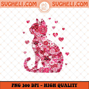 Floral Valentine Cat Png Heart Love Cat Valentine Png Sublimation Files