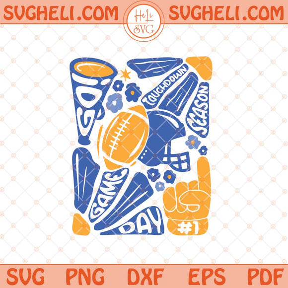 Football Hand Drawn Blue And Gold Svg Game Day Football Svg Png Dxf Eps Files