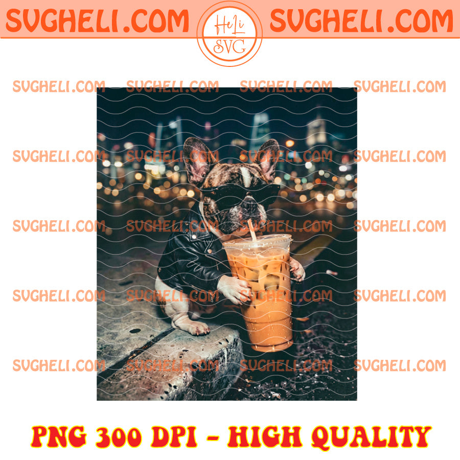 French Bulldog Drinking Iced Coffee Png Funny Dog Png
