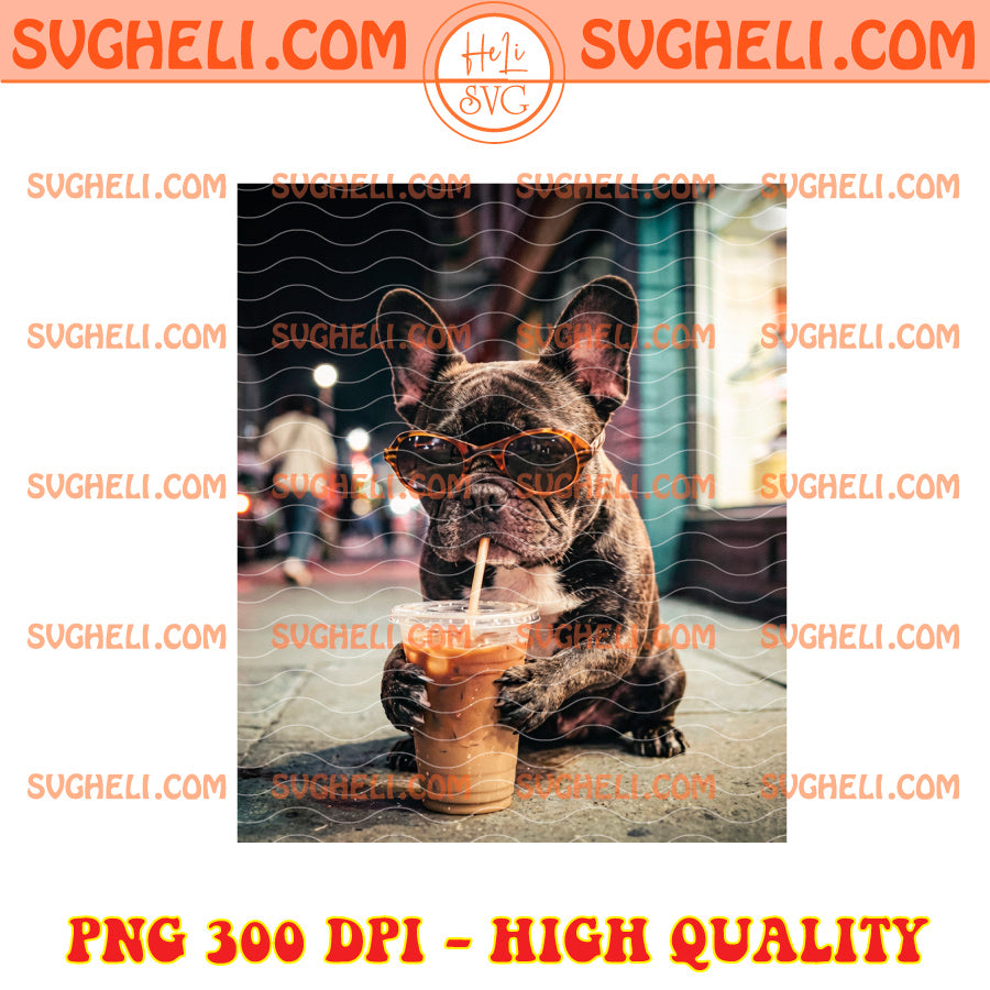 Funny French Bulldog Drinking Iced Coffee Png Funny Dog Png