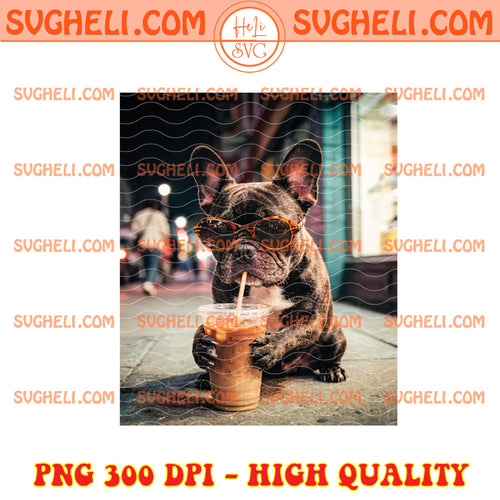 Funny French Bulldog Drinking Iced Coffee Png Funny Dog Png