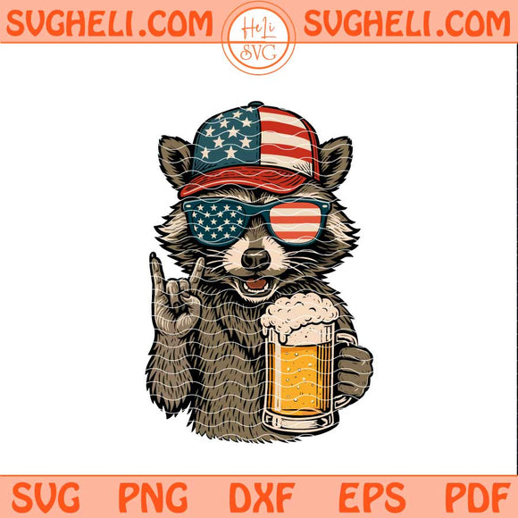 Funny Raccoon 4th Of July Svg Vintage Patriotic Raccoon Svg Png Dxf Eps Files