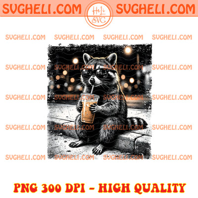 Funny Raccoon Drinking Iced Coffee Png Retro Prehistoric Png