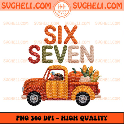 Funny Six Seven Turkey Thanksgiving Faux Yarn Png