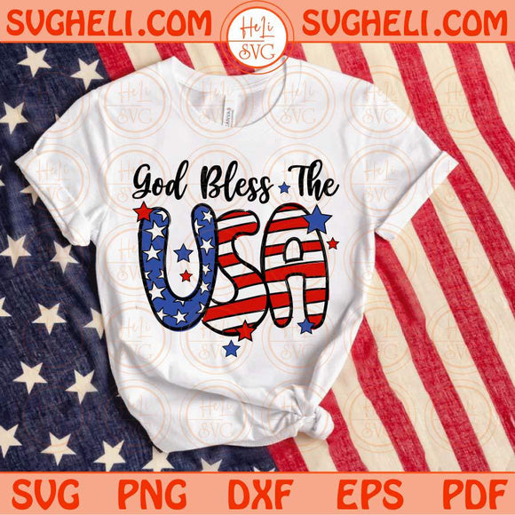 God Bless The USA Svg Flag Blessed America Svg Retro 4th of July Svg Png Dxf Eps Files