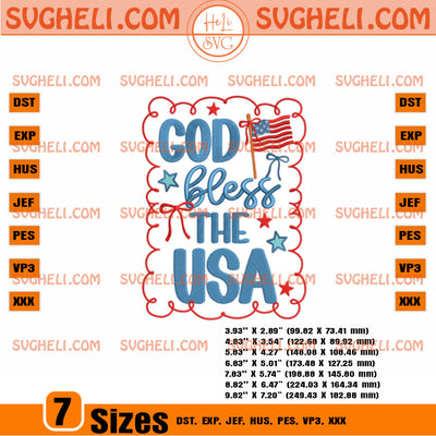God Bless the USA Embroidery Design USA Embroidery Design