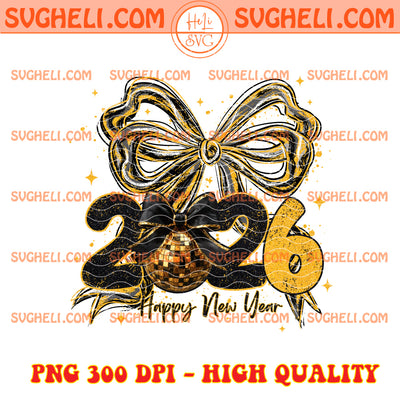 Gold Coquette Bow Happy New Year 2026 Png New Year Png