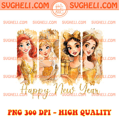 Gold Glitter Disney Princess Happy New Year 2026 Png