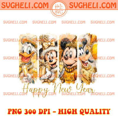 Gold Glitter Mickey and Friends Happy New Year 2026 Png
