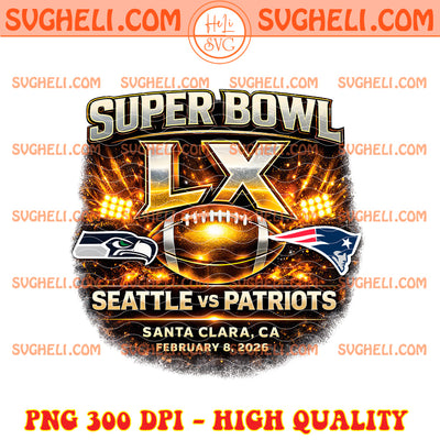 Golde Seahawks vs Patriots Super Bowl LX 2026 Png