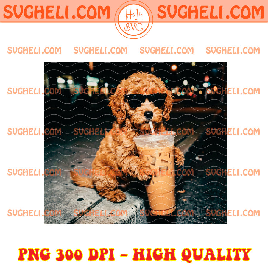 Goldendoodle Dog Drinking Iced Coffee Png Funny Dog Png