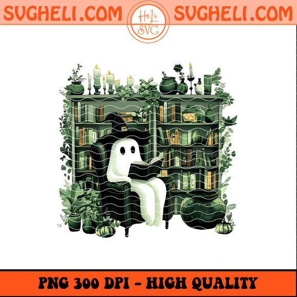 Green Witch Ghost Reading Books Png, Plant Halloween Png