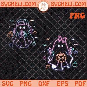 Halloween Ghost Neon Png Halloween Girl And Boy Png Sublimation Files