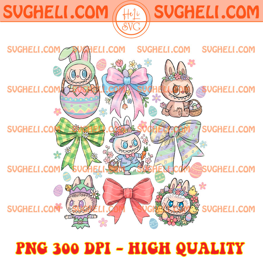 Happy Easter Labubu Png Coquette Bow Labubu Png
