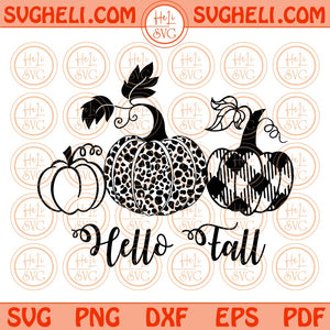 Hello Fall Svg Fall Pumpkins Svg Autumn Leopard Pumpkin Plaid Svg Png Dxf Eps Files